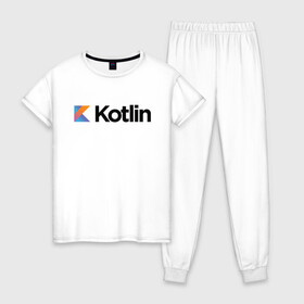 Женская пижама хлопок с принтом Kotlin в городе Новоалтайск, 100% хлопок | брюки и футболка прямого кроя, без карманов, на брюках мягкая резинка на поясе и по низу штанин | kotlin | котлин
