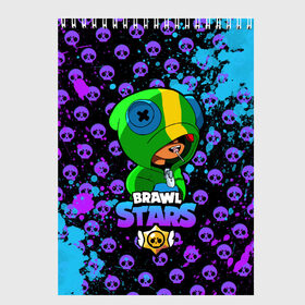 Скетчбук с принтом Brawl Stars LEON в городе Новоалтайск, 100% бумага
 | 48 листов, плотность листов — 100 г/м2, плотность картонной обложки — 250 г/м2. Листы скреплены сверху удобной пружинной спиралью | 8 bit | 8 бит | brawl | brawl stars | crow | leon | stars | бравл | бравл старс | браво старс | игра | компьютерная | кров | леон | онлайн | старс