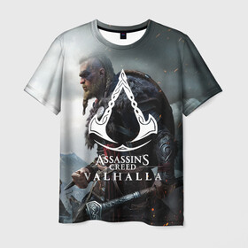 Мужская футболка 3D с принтом ASSASSIN`S CREED VALHALLA в городе Новоалтайск, 100% полиэфир | прямой крой, круглый вырез горловины, длина до линии бедер | slayer | valhalla | vikings | асасин | ассасин крид | ассассин | вальхалла | викинги | тамплиеры