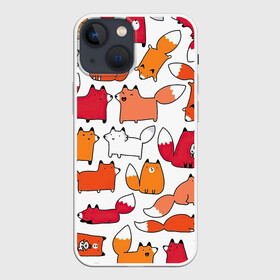 Чехол для iPhone 13 mini с принтом Милые лисы в городе Новоалтайск,  |  | белый | красный | лиса | лисы | много животных | много зверей | рыжий