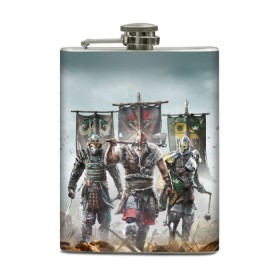 Фляга с принтом For Honor в городе Новоалтайск, металлический корпус | емкость 0,22 л, размер 125 х 94 мм. Виниловая наклейка запечатывается полностью | Тематика изображения на принте: for honor | hack and slash | викинг | за честь | игра | песнь войны | рыцарь | самурай