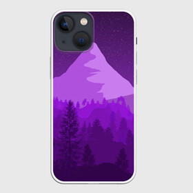 Чехол для iPhone 13 mini с принтом Ночные горы в городе Новоалтайск,  |  | Тематика изображения на принте: горы | звёздное небо | звёзды | лес | небо | ночь | фиолетовый