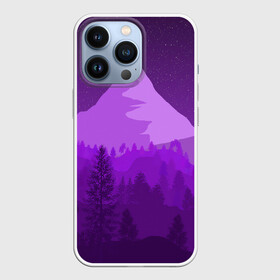 Чехол для iPhone 13 Pro с принтом Ночные горы в городе Новоалтайск,  |  | Тематика изображения на принте: горы | звёздное небо | звёзды | лес | небо | ночь | фиолетовый