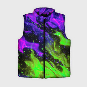 Женский жилет утепленный 3D с принтом PURPLE GREEN FLAME в городе Новоалтайск,  |  | abstraction | bright | fire | flame | geometry | heat | hexagon | light | neon | texture | triangle | wildfire | абстракция | геометрия | искры | неон | неоновый | огненный | огонь | пламя | пожар | соты | текстура