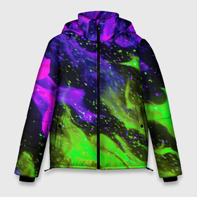 Мужская зимняя куртка 3D с принтом PURPLE GREEN FLAME в городе Новоалтайск, верх — 100% полиэстер; подкладка — 100% полиэстер; утеплитель — 100% полиэстер | длина ниже бедра, свободный силуэт Оверсайз. Есть воротник-стойка, отстегивающийся капюшон и ветрозащитная планка. 

Боковые карманы с листочкой на кнопках и внутренний карман на молнии. | abstraction | bright | fire | flame | geometry | heat | hexagon | light | neon | texture | triangle | wildfire | абстракция | геометрия | искры | неон | неоновый | огненный | огонь | пламя | пожар | соты | текстура