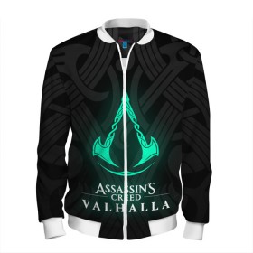 Мужской бомбер 3D с принтом ASSASSINS CREED VALHALLA в городе Новоалтайск, 100% полиэстер | застегивается на молнию, по бокам два кармана без застежек, по низу бомбера и на воротнике - эластичная резинка | Тематика изображения на принте: s creed | ассасин | ассасин крид. | скандинавия
