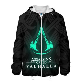Мужская куртка 3D с принтом ASSASSINS CREED VALHALLA в городе Новоалтайск, ткань верха — 100% полиэстер, подклад — флис | прямой крой, подол и капюшон оформлены резинкой с фиксаторами, два кармана без застежек по бокам, один большой потайной карман на груди. Карман на груди застегивается на липучку | Тематика изображения на принте: s creed | ассасин | ассасин крид. | скандинавия
