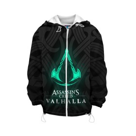Детская куртка 3D с принтом ASSASSINS CREED VALHALLA в городе Новоалтайск, 100% полиэстер | застежка — молния, подол и капюшон оформлены резинкой с фиксаторами, по бокам — два кармана без застежек, один потайной карман на груди, плотность верхнего слоя — 90 г/м2; плотность флисового подклада — 260 г/м2 | s creed | ассасин | ассасин крид. | скандинавия