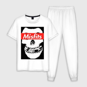 Мужская пижама хлопок с принтом Misfits в городе Новоалтайск, 100% хлопок | брюки и футболка прямого кроя, без карманов, на брюках мягкая резинка на поясе и по низу штанин
 | clash | cure | horror | horrorpunk | linkin park | misfits | punk | punkrock | ramones | король и шут | панкрок