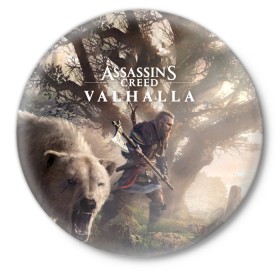 Значок с принтом Assassin’s Creed Valhalla в городе Новоалтайск,  металл | круглая форма, металлическая застежка в виде булавки | Тематика изображения на принте: action | creed | eivor | rpg | ubisoft | valhalla | viking | vikings | англия | ассасин | ассасина | вальгалла | викинг | викинги | кредо | эйвор