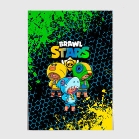 Постер с принтом Brawl Stars Leon Trio в городе Новоалтайск, 100% бумага
 | бумага, плотность 150 мг. Матовая, но за счет высокого коэффициента гладкости имеет небольшой блеск и дает на свету блики, но в отличии от глянцевой бумаги не покрыта лаком | 3 леона | brawl stars | brawl stars leon | leon | leon green | leon sally | leon shark | бравл старс | леон | леон акула | леон огонь | леон салли | леон старс | леоны