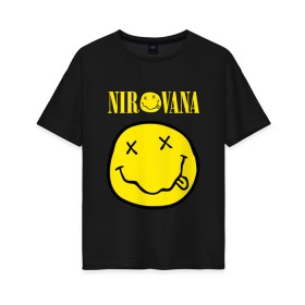 Женская футболка хлопок Oversize с принтом NIRVANA в городе Новоалтайск, 100% хлопок | свободный крой, круглый ворот, спущенный рукав, длина до линии бедер
 | nirvana | nirvana smells | nirvana smells like | teen spirit | курт кобейн | нирвана | нирвана песни.