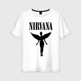 Женская футболка хлопок Oversize с принтом NIRVANA в городе Новоалтайск, 100% хлопок | свободный крой, круглый ворот, спущенный рукав, длина до линии бедер
 | nirvana | nirvana smells | nirvana smells like | teen spirit | курт кобейн | нирвана | нирвана песни.