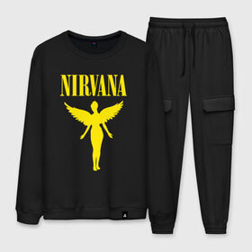 Мужской костюм хлопок с принтом NIRVANA в городе Новоалтайск, 100% хлопок | на свитшоте круглая горловина, мягкая резинка по низу. Брюки заужены к низу, на них два вида карманов: два “обычных” по бокам и два объемных, с клапанами, расположенные ниже линии бедра. Брюки с мягкой трикотажной резинкой на поясе и по низу штанин. В поясе для дополнительного комфорта — широкие завязки | nirvana | nirvana smells | nirvana smells like | teen spirit | курт кобейн | нирвана | нирвана песни.
