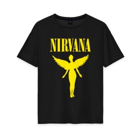 Женская футболка хлопок Oversize с принтом NIRVANA в городе Новоалтайск, 100% хлопок | свободный крой, круглый ворот, спущенный рукав, длина до линии бедер
 | nirvana | nirvana smells | nirvana smells like | teen spirit | курт кобейн | нирвана | нирвана песни.