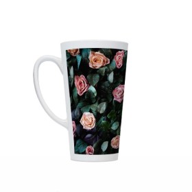 Кружка Латте с принтом PINK ROSES в городе Новоалтайск, Белая керамика | Объем 480 мл; Высота 150 мм; Диаметр 90 мм | листья | растения | розовые | розы | цветы