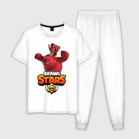 Мужская пижама хлопок с принтом Nita Brawl Stars в городе Новоалтайск, 100% хлопок | брюки и футболка прямого кроя, без карманов, на брюках мягкая резинка на поясе и по низу штанин
 | bear | brawl | brawl stars | nita | nita bear | nita brawl | бравл | бравл старс | нита | нита бравл | нита медведь