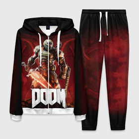 Мужской костюм 3D с принтом Doom в городе Новоалтайск, 100% полиэстер | Манжеты и пояс оформлены тканевой резинкой, двухслойный капюшон со шнурком для регулировки, карманы спереди | aerospace | corporation | doom | doomguy | eternal | mars | shooter | slayer | uac | union | дум | корпорация | марс | объединённая | палач | рока | солдат | шутер