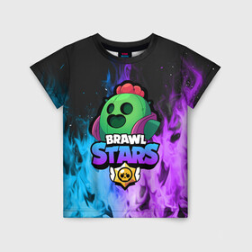 Детская футболка 3D с принтом Brawl Stars SPIKE в городе Новоалтайск, 100% гипоаллергенный полиэфир | прямой крой, круглый вырез горловины, длина до линии бедер, чуть спущенное плечо, ткань немного тянется | 8 bit | 8 бит | bibi | brawl | brawl stars | crow | leon | spike | sprout | stars | бравл | бравл старс | браво старс | игра | компьютерная | кров | леон | онлайн | старс