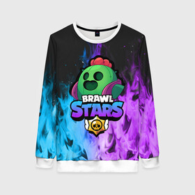 Женский свитшот 3D с принтом Brawl Stars SPIKE в городе Новоалтайск, 100% полиэстер с мягким внутренним слоем | круглый вырез горловины, мягкая резинка на манжетах и поясе, свободная посадка по фигуре | 8 bit | 8 бит | bibi | brawl | brawl stars | crow | leon | spike | sprout | stars | бравл | бравл старс | браво старс | игра | компьютерная | кров | леон | онлайн | старс