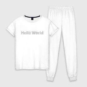 Женская пижама хлопок с принтом Hello, World! в городе Новоалтайск, 100% хлопок | брюки и футболка прямого кроя, без карманов, на брюках мягкая резинка на поясе и по низу штанин | hello world | привет мир | программирование | хеллоу ворлд