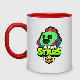 Кружка двухцветная с принтом BRAWL STARS SPIKE в городе Новоалтайск, керамика | объем — 330 мл, диаметр — 80 мм. Цветная ручка и кайма сверху, в некоторых цветах — вся внутренняя часть | bibi | brawl stars | coach mike | crow | leon | leon shark | max | mecha crow | mr.p | phoenix | sally leon | spike | sprout | unicorn | virus 8 bit | werewolf | ворон | оборотень | пингвин