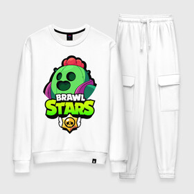 Женский костюм хлопок с принтом BRAWL STARS SPIKE в городе Новоалтайск, 100% хлопок | на свитшоте круглая горловина, мягкая резинка по низу. Брюки заужены к низу, на них два вида карманов: два 