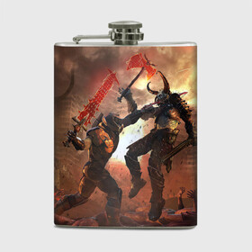 Фляга с принтом Doom Eternal в городе Новоалтайск, металлический корпус | емкость 0,22 л, размер 125 х 94 мм. Виниловая наклейка запечатывается полностью | Тематика изображения на принте: demon | doom | doom slayer | doomguy | eternal | face | games | marauder | mask | демон | дум | игры | лицо | мародер | маска | палач рока | шлем