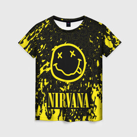 Женская футболка 3D с принтом NIRVANA в городе Новоалтайск, 100% полиэфир ( синтетическое хлопкоподобное полотно) | прямой крой, круглый вырез горловины, длина до линии бедер | nirvana | nirvana smells like | rock | teen spirit | курт кобейн | нирвана | песни | рок.