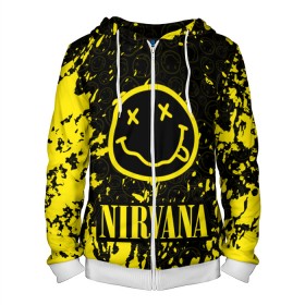 Мужская толстовка 3D на молнии с принтом NIRVANA в городе Новоалтайск, 100% полиэстер | длина до линии бедра, манжеты и пояс оформлены мягкой тканевой резинкой, двухслойный капюшон со шнурком для регулировки, спереди молния, по бокам два кармана | nirvana | nirvana smells like | rock | teen spirit | курт кобейн | нирвана | песни | рок.