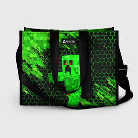 Сумка-шоппер 3D с принтом MINECRAFT CREEPER в городе Новоалтайск, 100% полиэстер | застегивается на металлическую кнопку; внутренний карман застегивается на молнию. Стенки укреплены специальным мягким материалом, чтобы защитить содержимое от несильных ударов
 | creeper | game | minecraft | блоки | игра | квадраты | компьютерная игра | крипер | майнкрафт