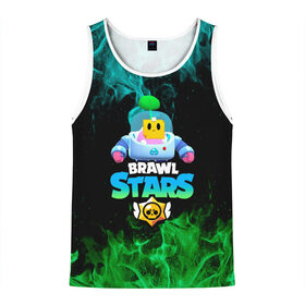 Мужская майка 3D с принтом Sprout Brawl Stars в городе Новоалтайск, 100% полиэстер | круглая горловина, приталенный силуэт, длина до линии бедра. Пройма и горловина окантованы тонкой бейкой | Тематика изображения на принте: brawl | brawl stars | sprout | бравл | бравл старс | росток | спраут | спраут brawl stars | спроут
