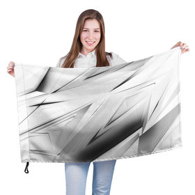 Флаг 3D с принтом GEOMETRY STRIPES WHITE в городе Новоалтайск, 100% полиэстер | плотность ткани — 95 г/м2, размер — 67 х 109 см. Принт наносится с одной стороны | abstraction | geometry | hexagon | stripes | text | texture | абстракция | геометрия | красный | линии | неон | неоновый | полосы | соты | текстура | фигуры | черный