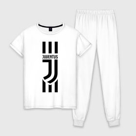 Женская пижама хлопок с принтом JUVENTUS в городе Новоалтайск, 100% хлопок | брюки и футболка прямого кроя, без карманов, на брюках мягкая резинка на поясе и по низу штанин | cr7 | fc juventus | football | juve | juventus | ronaldo | sport | роналдо | спорт | футбол | ювентус