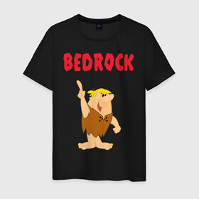 Мужская футболка хлопок с принтом BEDROCK в городе Новоалтайск, 100% хлопок | прямой крой, круглый вырез горловины, длина до линии бедер, слегка спущенное плечо. | bamm bamm rubble | barney rubble | bedrock | betty rubble | dino | flintstones | fred flintstone | hoppy | pebbles | stone age | vdgerir | wilma | флинстоун | флинтстоун