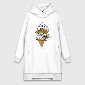 Платье-худи хлопок с принтом Ice Cream Cats в городе Новоалтайск,  |  | animal | cat | cute | kitty | meow | друг | еда | животные | киска | китти | кот | котенок | котик | кошечка | кошка | лев | леопард | милый | мороженое | мур | мяу | пантера | питомец | рысь | тигр | улыбка