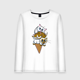 Женский лонгслив хлопок с принтом Ice Cream Cats в городе Новоалтайск, 100% хлопок |  | animal | cat | cute | kitty | meow | друг | еда | животные | киска | китти | кот | котенок | котик | кошечка | кошка | лев | леопард | милый | мороженое | мур | мяу | пантера | питомец | рысь | тигр | улыбка