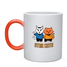Кружка хамелеон с принтом Star Cats в городе Новоалтайск, керамика | меняет цвет при нагревании, емкость 330 мл | Тематика изображения на принте: animal | cat | cute | kitty | meow | друг | животные | киска | китти | кот | котенок | котик | кошечка | кошка | лев | леопард | милый | мур | мяу | пантера | питомец | рысь | тигр | улыбка