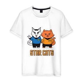 Мужская футболка хлопок с принтом Star Cats в городе Новоалтайск, 100% хлопок | прямой крой, круглый вырез горловины, длина до линии бедер, слегка спущенное плечо. | animal | cat | cute | kitty | meow | друг | животные | киска | китти | кот | котенок | котик | кошечка | кошка | лев | леопард | милый | мур | мяу | пантера | питомец | рысь | тигр | улыбка