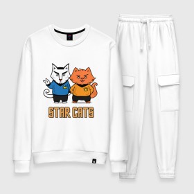 Женский костюм хлопок с принтом Star Cats в городе Новоалтайск, 100% хлопок | на свитшоте круглая горловина, мягкая резинка по низу. Брюки заужены к низу, на них два вида карманов: два 