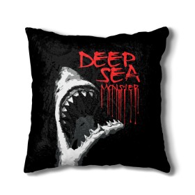Подушка 3D с принтом Deep Sea в городе Новоалтайск, наволочка – 100% полиэстер, наполнитель – холлофайбер (легкий наполнитель, не вызывает аллергию). | состоит из подушки и наволочки. Наволочка на молнии, легко снимается для стирки | акула | монстр | море