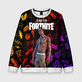 Детский свитшот 3D с принтом TRAVIS SCOTT+FORTNITE в городе Новоалтайск, 100% полиэстер | свободная посадка, прямой крой, мягкая тканевая резинка на рукавах и понизу свитшота | america | astro jack | astroworld | cactus jack | fortnite | fortnite 2 | fortnite х | rap | travis scott | usa | wish you were here | америка | астро джек | зарубежный реп | кактус джек | реп | сша | трэвис скотт | фортнайт | фортнайт 2