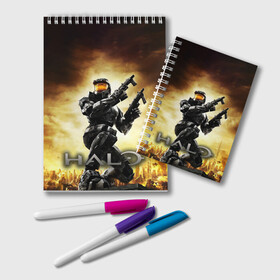 Блокнот с принтом Halo Infinite в городе Новоалтайск, 100% бумага | 48 листов, плотность листов — 60 г/м2, плотность картонной обложки — 250 г/м2. Листы скреплены удобной пружинной спиралью. Цвет линий — светло-серый
 | alien | chief | halo | infinite | john 117 | master | shooter | space | spartan | джон 117 | инопланетянин | космос | мастер | ореол | спартанец | спартанец 117 | чиф | шутер