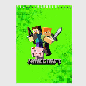 Скетчбук с принтом MINECRAFT в городе Новоалтайск, 100% бумага
 | 48 листов, плотность листов — 100 г/м2, плотность картонной обложки — 250 г/м2. Листы скреплены сверху удобной пружинной спиралью | creeper | game | minecraft | блоки | игра | квадраты | компьютерная игра | крипер | майнкрафт