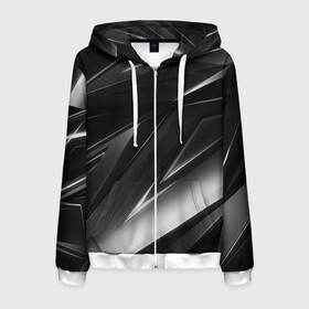 Мужская толстовка 3D на молнии с принтом GEOMETRY STRIPES BLACK & WHITE в городе Новоалтайск, 100% полиэстер | длина до линии бедра, манжеты и пояс оформлены мягкой тканевой резинкой, двухслойный капюшон со шнурком для регулировки, спереди молния, по бокам два кармана | abstraction | geometry | hexagon | stripes | text | texture | абстракция | геометрия | красный | линии | неон | неоновый | полосы | соты | текстура | фигуры | черный