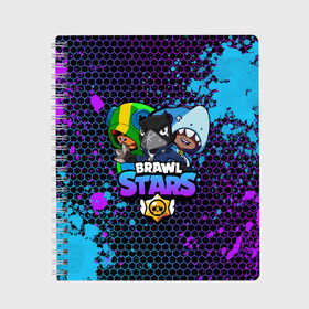 Тетрадь с принтом BRAWL STARS TRIO в городе Новоалтайск, 100% бумага | 48 листов, плотность листов — 60 г/м2, плотность картонной обложки — 250 г/м2. Листы скреплены сбоку удобной пружинной спиралью. Уголки страниц и обложки скругленные. Цвет линий — светло-серый
 | 8 bit | 8 бит | bibi | brawl | brawl stars | crow | leon | spike | sprout | stars | бравл | бравл старс | браво старс | игра | компьютерная | кров | леон | онлайн | старс