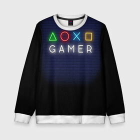 Детский свитшот 3D с принтом Doxo Gamer в городе Новоалтайск, 100% полиэстер | свободная посадка, прямой крой, мягкая тканевая резинка на рукавах и понизу свитшота | end of the game | game | gamepad | gamer | joystik | management | player | pleir | prefix | гаймер | джойстик | игра | игрок | конец игры | надпись | плеир | приставка | символы | сообщение | текст | управление | фраза | цитаты