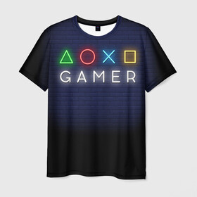 Мужская футболка 3D с принтом Doxo Gamer в городе Новоалтайск, 100% полиэфир | прямой крой, круглый вырез горловины, длина до линии бедер | end of the game | game | gamepad | gamer | joystik | management | player | pleir | prefix | гаймер | джойстик | игра | игрок | конец игры | надпись | плеир | приставка | символы | сообщение | текст | управление | фраза | цитаты