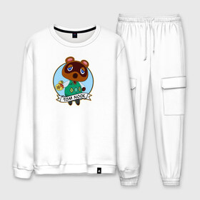 Мужской костюм хлопок с принтом Tom Nook в городе Новоалтайск, 100% хлопок | на свитшоте круглая горловина, мягкая резинка по низу. Брюки заужены к низу, на них два вида карманов: два “обычных” по бокам и два объемных, с клапанами, расположенные ниже линии бедра. Брюки с мягкой трикотажной резинкой на поясе и по низу штанин. В поясе для дополнительного комфорта — широкие завязки | animal crossing | isabelle | tom nook | энимал кроссинг