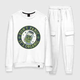 Женский костюм хлопок с принтом Dont Panic Its Organic в городе Новоалтайск, 100% хлопок | на свитшоте круглая горловина, мягкая резинка по низу. Брюки заужены к низу, на них два вида карманов: два 